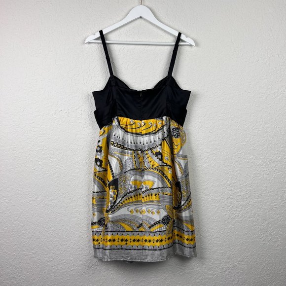 ARDEN B Womens M Silk Black Yellow Gray Print Dress Adjustable Strap Back Zip Up - Picture 8 of 10